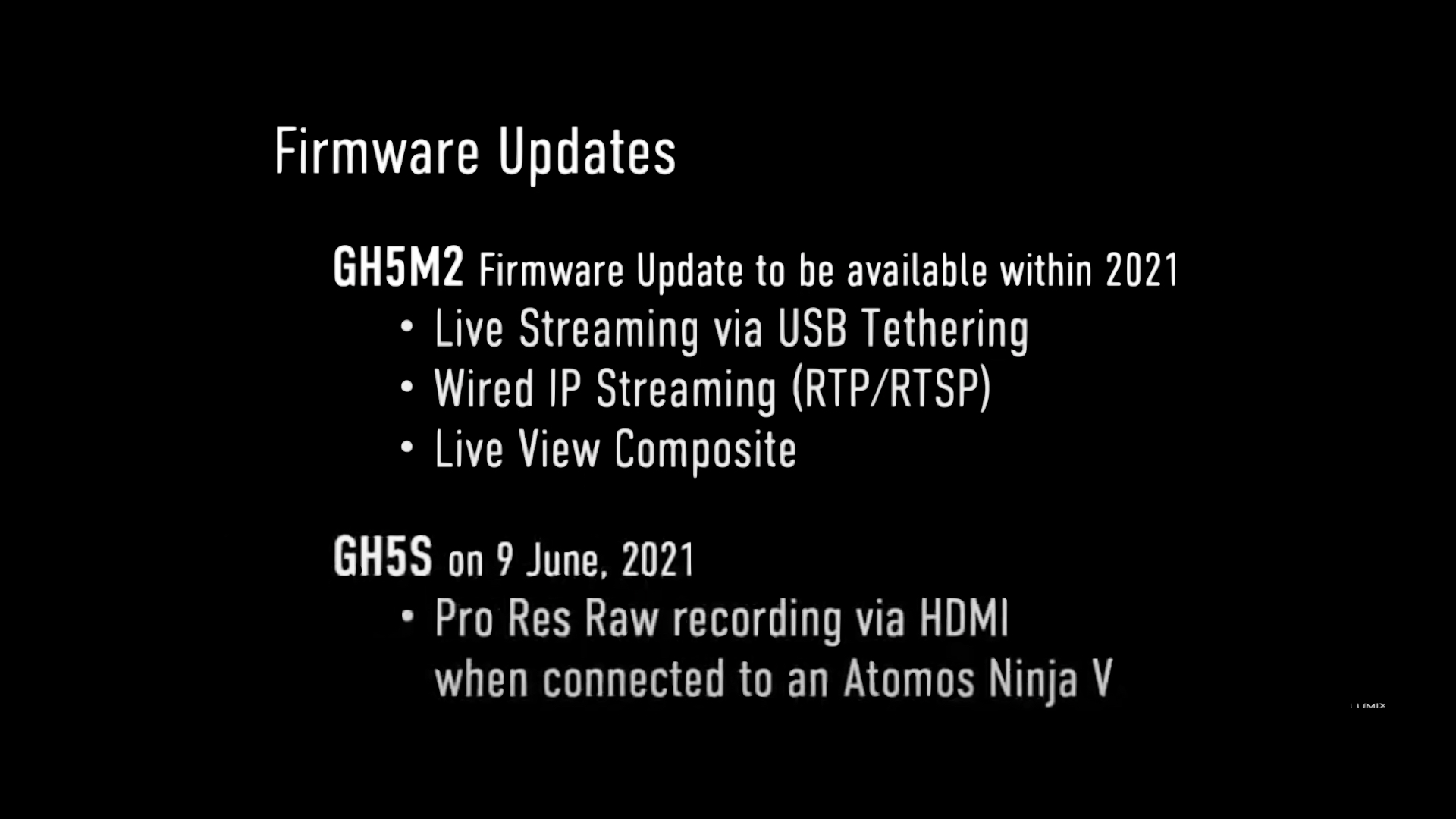 Les prochains updates firmware Panasonic Lumix -  GH5 M2